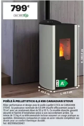 POÊLE À PELLET ETIC6 6,6 KW CANADIAN STOVE