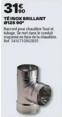 Té inox brillant Ø125 90°
