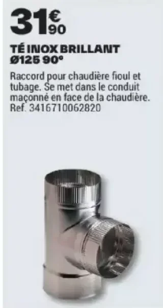 Té inox brillant Ø125 90°