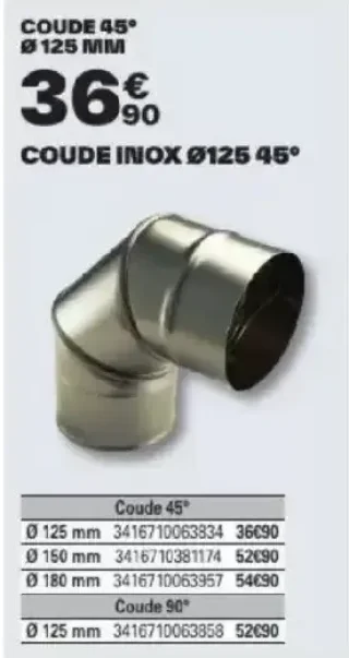 Coude inox Ø125 45°