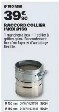 Raccord collier inox Ø150