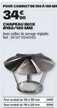 Chapeau inox Ø150/180 mm