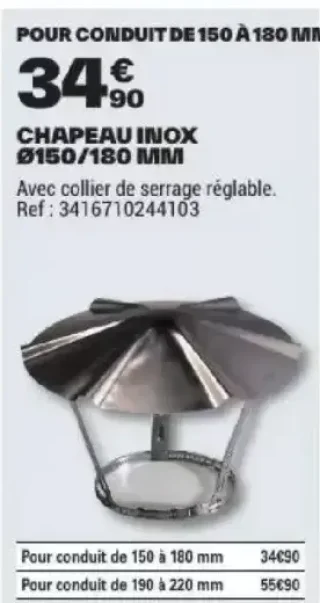 Chapeau inox Ø150/180 mm