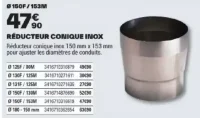 Réducteur conique inox Ø 150F / 153M