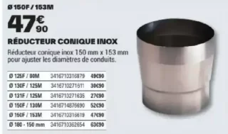 Réducteur conique inox Ø 150F / 153M
