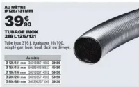 Tubage inox 316 L 125/131 au mètre