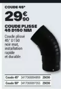 Coude plissé 45° D150