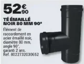 Té émaillé noir 80 mm 90°