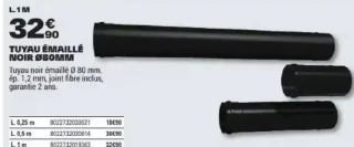 Tuyau émaillé noir Ø80mm L.1 M