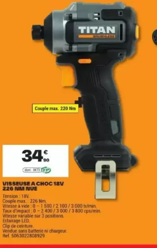 Visseuse à choc 18V 226 NM nue Titan