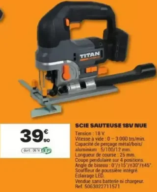 Scie sauteuse 18V nue Titan