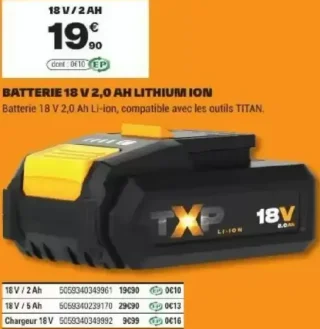 Batterie 18 V 2,0 Ah Lithium Ion Titan
