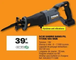 Scie sabre sans fil Titan 18V nue