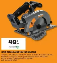 Scie circulaire 18V 165mm nue Titan
