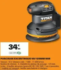 Ponceuse excentrique 18V 125mm nue Titan