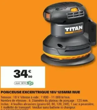 Ponceuse excentrique 18V 125mm nue Titan