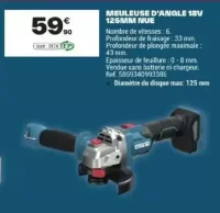 Erbauer Meuleuse D'Angle 18V 125MM Nue