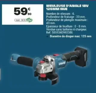 Erbauer Meuleuse D'Angle 18V 125MM Nue