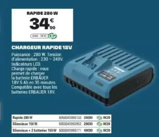 Erbauer Chargeur Rapide 18V