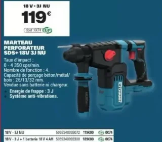 Erbauer Marteau Perforateur SDS+ 18V 3J Nue