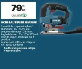 Scie sauteuse Erbauer 18V nue