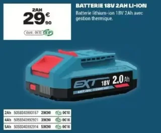 Batterie Erbauer 18V 2Ah Li-ion