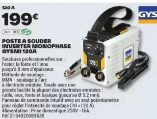 POSTE A SOUDER INVERTER MONOPHASE GYSMI 120A