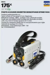 POSTE A SOUDER INVERTER MONOPHASE GYSMI 100A
