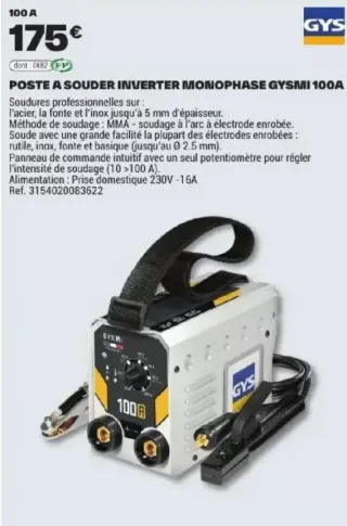 POSTE A SOUDER INVERTER MONOPHASE GYSMI 100A