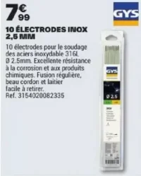 10 ÉLECTRODES INOX 2,5 MM