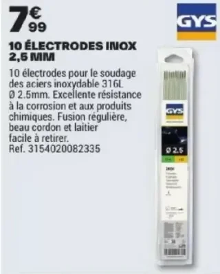 10 ÉLECTRODES INOX 2,5 MM