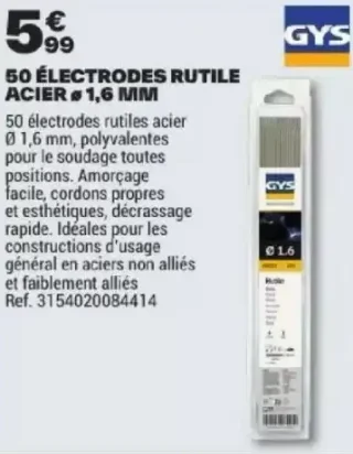 50 ÉLECTRODES RUTILE ACIER 1,6 MM