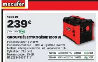 GROUPE ÉLECTROGÈNE 1200 W Mecafer
