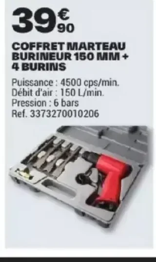COFFRET MARTEAU BURINEUR 150 MM + 4 BURINS Redif
