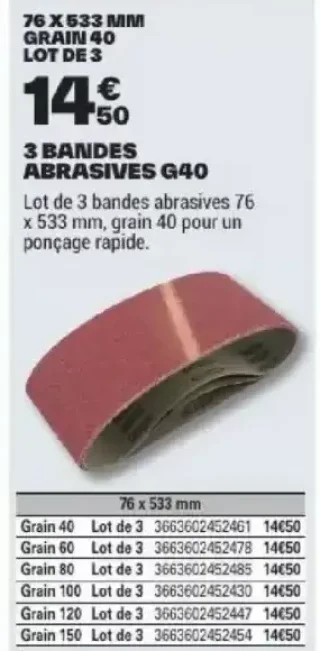 3 Bandes Abrasives G40 76x533 mm