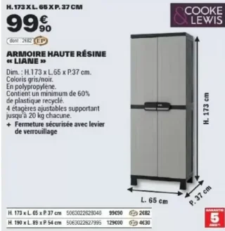 Armoire haute résine "Liane" Cooke & Lewis