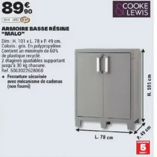 Armoire basse résine "Malo" Cooke & Lewis