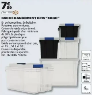 BAC DE RANGEMENT GRIS "XAGO"