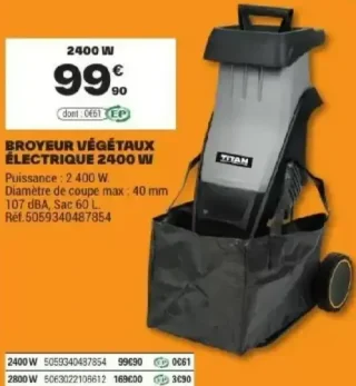 Broyeur de végétaux électrique Titan 2400 W