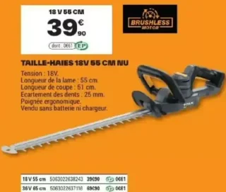 Taille-haies Titan 18V 55 cm nu