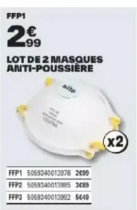 Lot de 2 masques anti-poussière Site