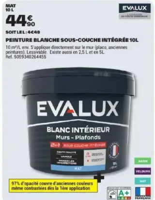 Peinture blanche sous-couche intégrée Evalux 10L