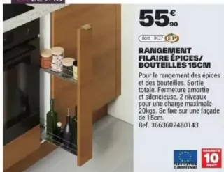 Rangement filaire épices/bouteilles 15cm Cooke & Lewis