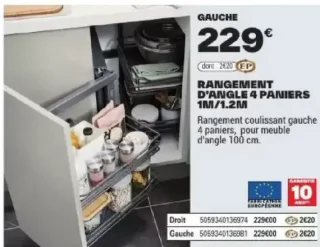 Rangement d'angle 4 paniers 1M/1.2M Cooke & Lewis