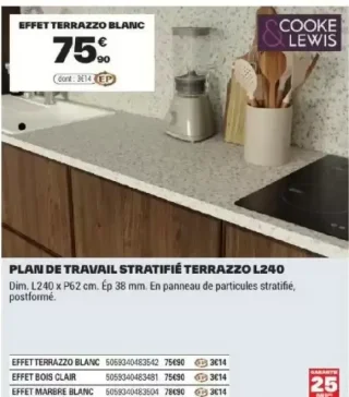 Cooke & Lewis Plan de travail stratifié Terrazzo L240