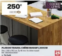 Cooke & Lewis Plan de travail chêne massif L300cm