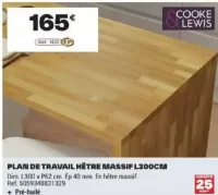 Cooke & Lewis Plan de travail hêtre massif L300cm