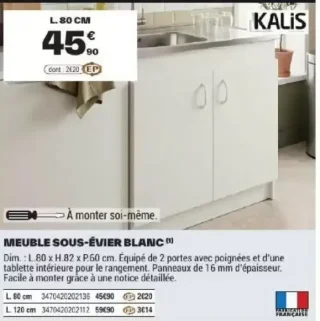 Meuble sous-évier blanc Kalis