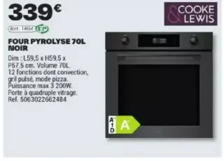 FOUR PYROLYSE 70L NOIR COOKE & LEWIS