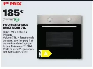 FOUR STATIQUE INOX NOIR 71L 1ER PRIX